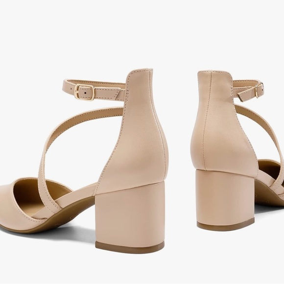 DREAM PAIRS Women’s closed pointed toe low chunky heels pumps ankle strap heel - Picture 4 of 4